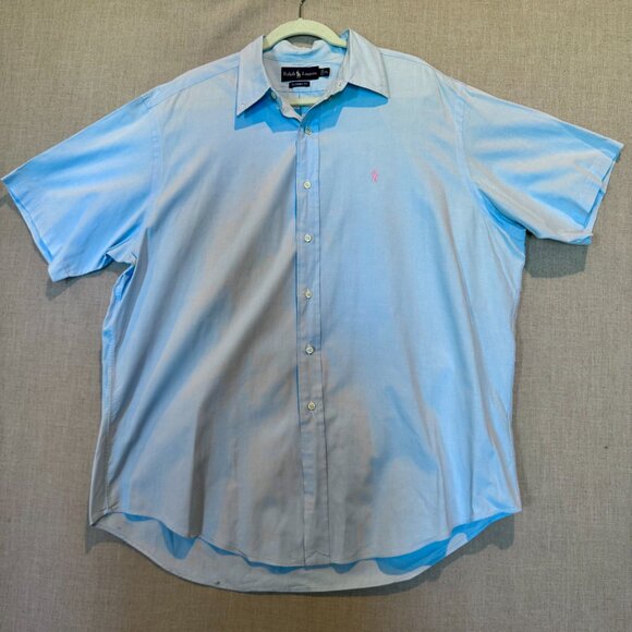 Ralph Lauren Classic Fit Short Sleeve Button Down XL Light Blue Shirt Pink Pony - Picture 2 of 10